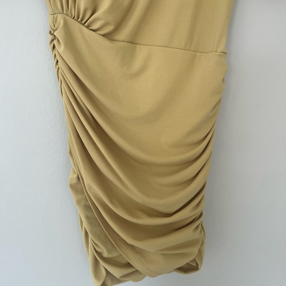 Zara Short Sleeve Yellow Draped Mini Dress Ruched Side Zip Womens Size XS - Picture 5 of 10